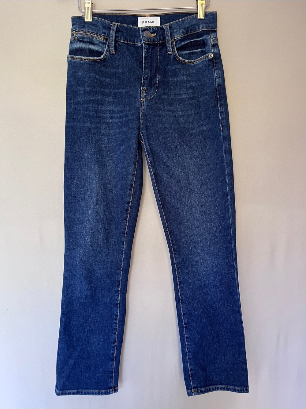 FRAME Le High Straight Jeans Size 24 Dark Blue High Rise Straight Leg